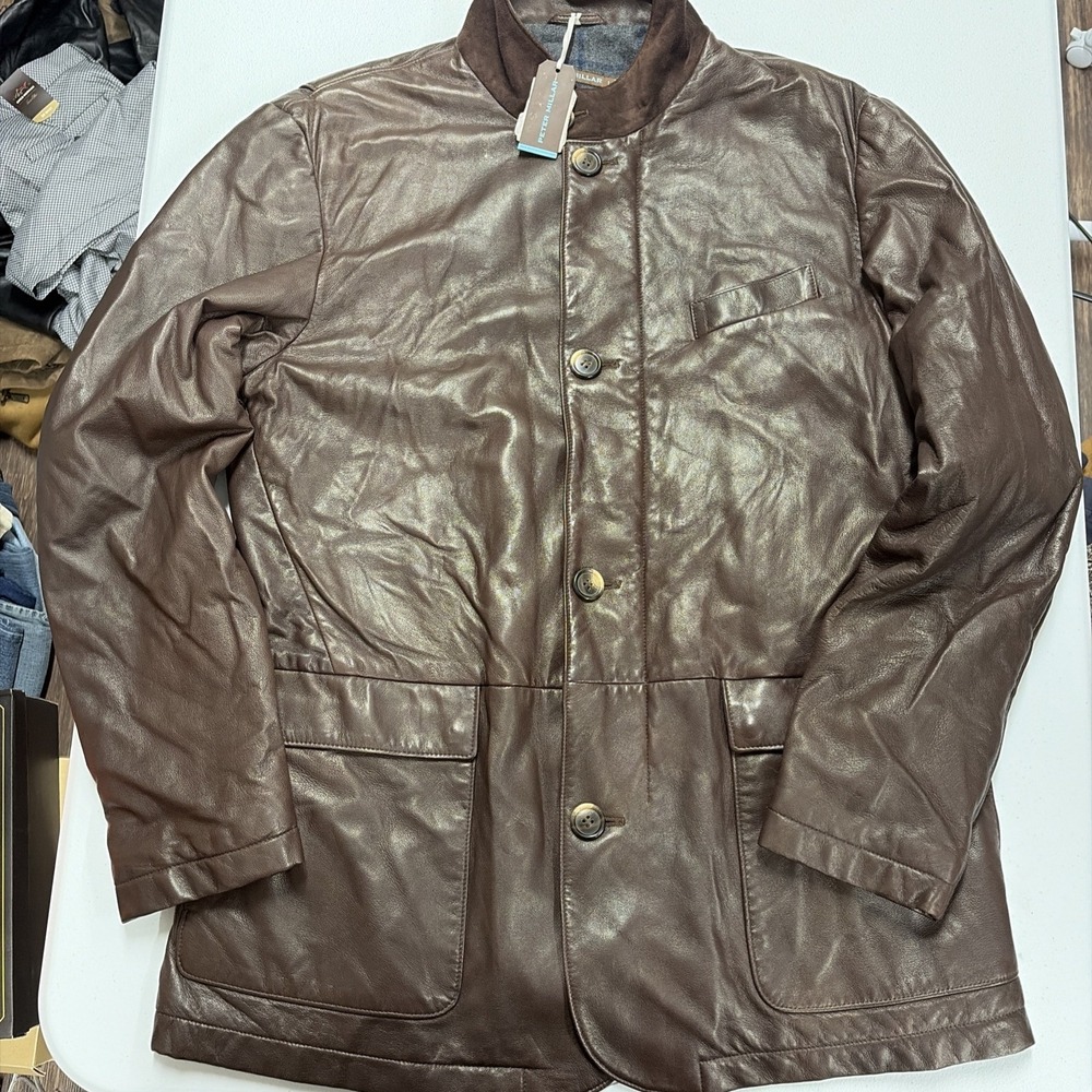 Peter Millar Made In Italy Leather Jacket wool Cashmere Liner!! Size L 1950$$